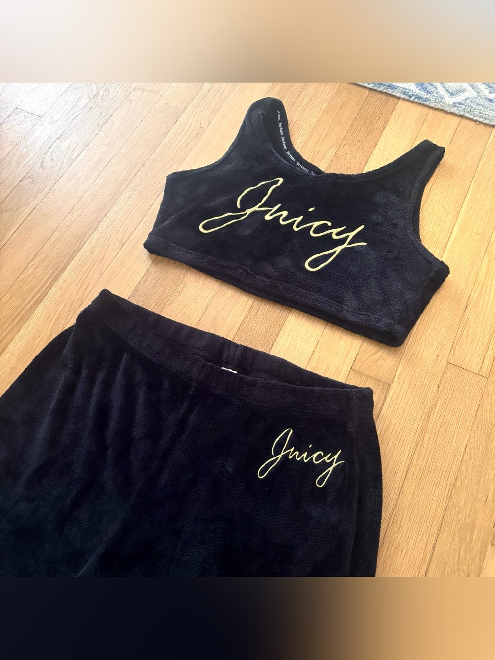 Juicy Couture Tank Tracksuit XL Black Velvet Y2K Gold Bling Pullover Grail